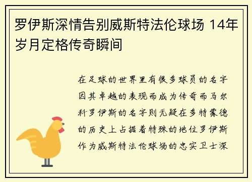 罗伊斯深情告别威斯特法伦球场 14年岁月定格传奇瞬间